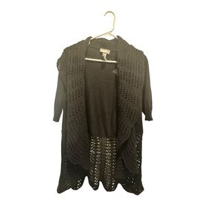 Black Ribbed Knit Cardigan Sweater